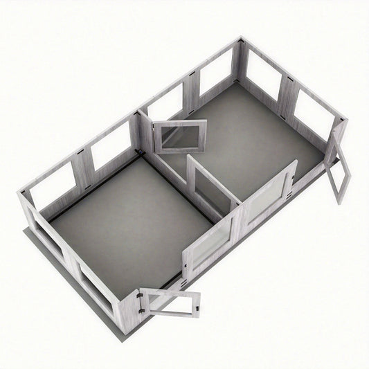 Hondenren – Hondenkennel – Werpkist – Puppyren – Binnenren – Gehard Glas – Transparante Acryl Panelen – 14 Panelen Modulair – Beschermrand Tegen Knellen – 3 Toegangsdeuren – Houten Frame – Veilig & Duurzaam
