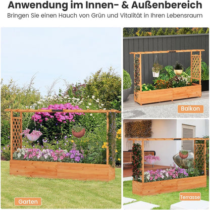 Houten Plantenbak – Verhoogde Bak – Klimrek – Bloembak – Plantenbak Met Dak – Groot Plantvak 200x44x114 cm – Weerbestendig Grenenhout