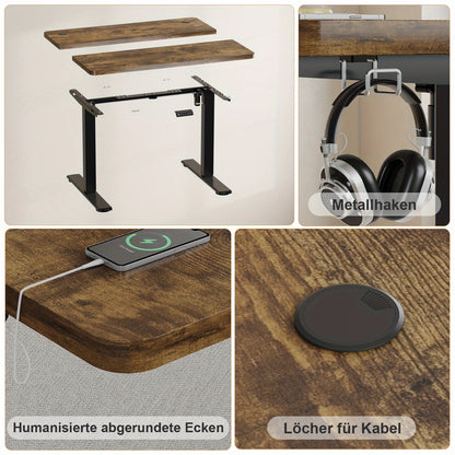Verstelbaar Zit-Sta Bureau – Staand Bureau – Werkplek Tafel – Ergonomisch Bureau – Home Office Bureau – 60x100 cm – Stabiel Stalen Frame met Rustiek Houtnerf