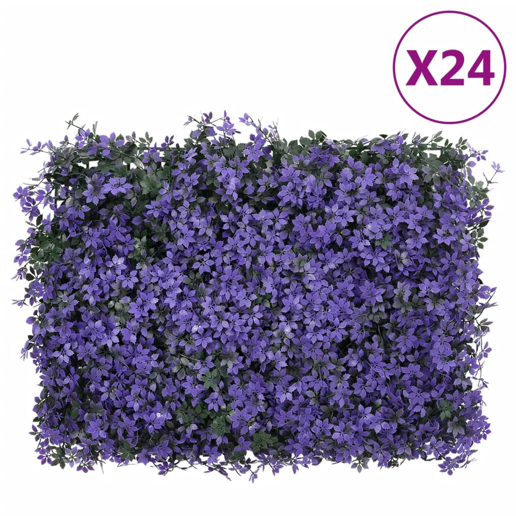 Kunsthaag – Kunstbladhangpanelen – Kunstplanten – Namaakplant – Tuinscherm – 24 stuks 40x60 cm – Weerbestendig PE-materiaal – Realistisch paars groen