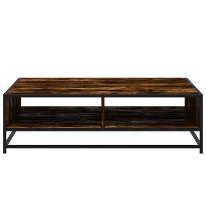 Salontafel – Koffietafel – Bijzettafel – Receptietafel – Woonkamertafel – Gerookt Eikenhout – Metaal – 100x100x30 cm – Stevig & Duurzaam