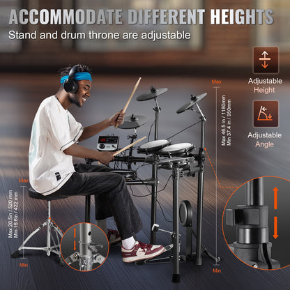 Elektronische Drumstel – Elektrisch Drumstel – Elektronisch Drumset – Digitale Drumkit – E-Drum – 480 Geluiden – 32 Drumkits – Verstelbare Drumkruk – Dual-Trigger Snaredrum