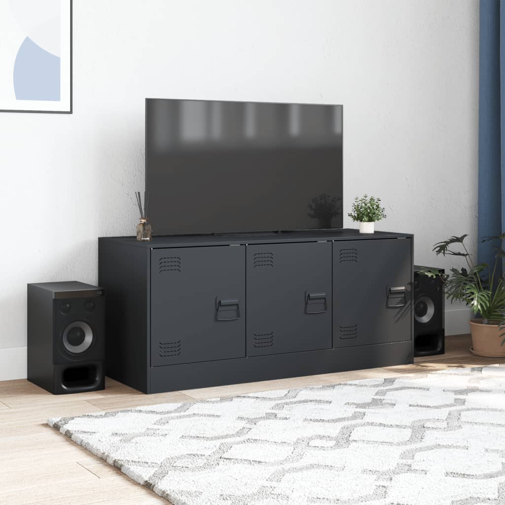 TV Cabinet Anthracite 99x39x44 cm Steel TV Stand Entertainment Center with Storage, Media Television Table for Living Room Bedroom