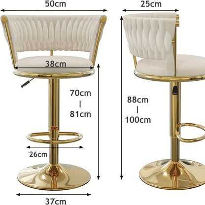 Luxe Royal-Style Barkruk – Verstelbare Hoogte, Draaibaar – Fluwelen Zitting met Gouden Poten, Stevige Ronde Kruk voor Keuken, Home Bar of Café – Elegant Design in Goud & Wit