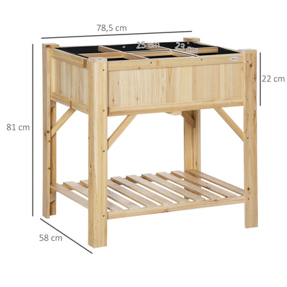 Outsunny Garden Planter on Legs - Square Planter with Shelf - Dim. 78L X 58W X 81H Cm - 6 Compartments - Felt Drainage Included - Pre-Oiled Pine Wood