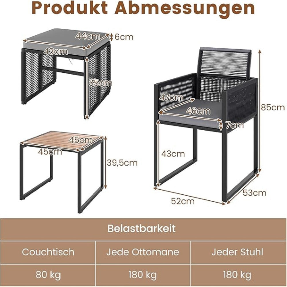 5-Delige Tuinmeubelset – Loungeset – Bistroset – Tuinmeubilair – Buitenmeubelen – Weerbestendig PE Rattan – Acaciahouten Koffietafel