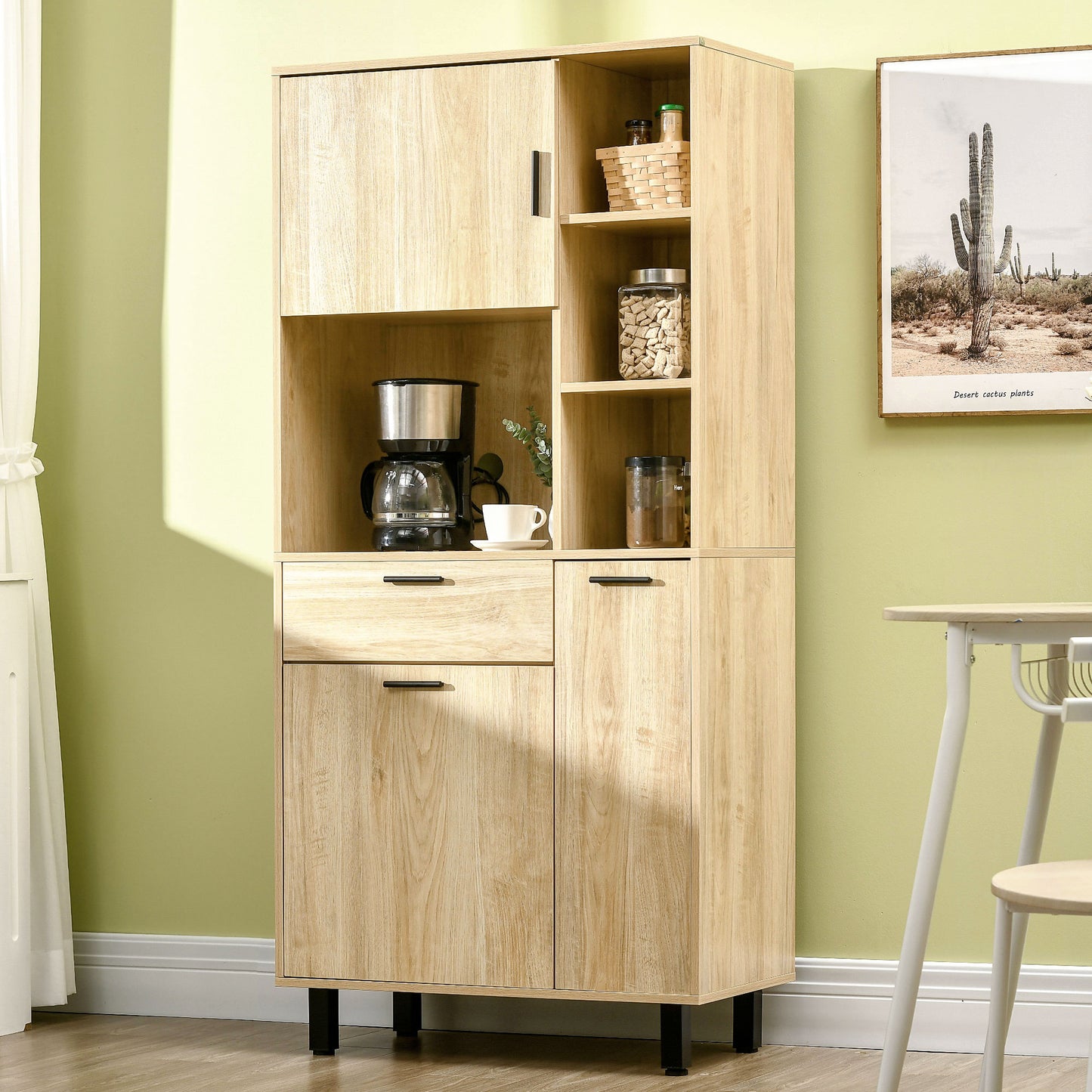 Keukenbuffet – Keukenkast – Opbergkast – Sideboard – Keukenmeubel – Natuurlijk Hout – Anti-omval Systeem – Kabeldoorvoer