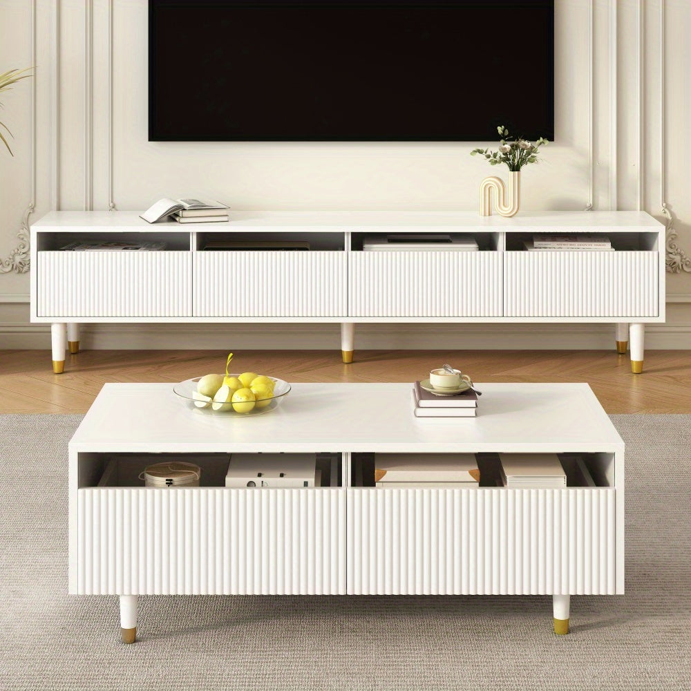 tv-meubel – tv-kast – media meubel – tv-dressoir – woonkamerset – MDF materiaal – 178x35x45 cm – wit met goud accenten