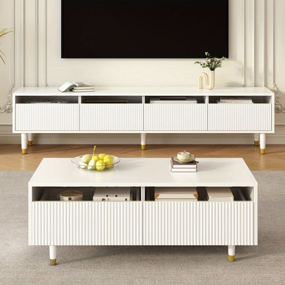 tv-meubel – tv-kast – media meubel – tv-dressoir – woonkamerset – MDF materiaal – 178x35x45 cm – wit met goud accenten