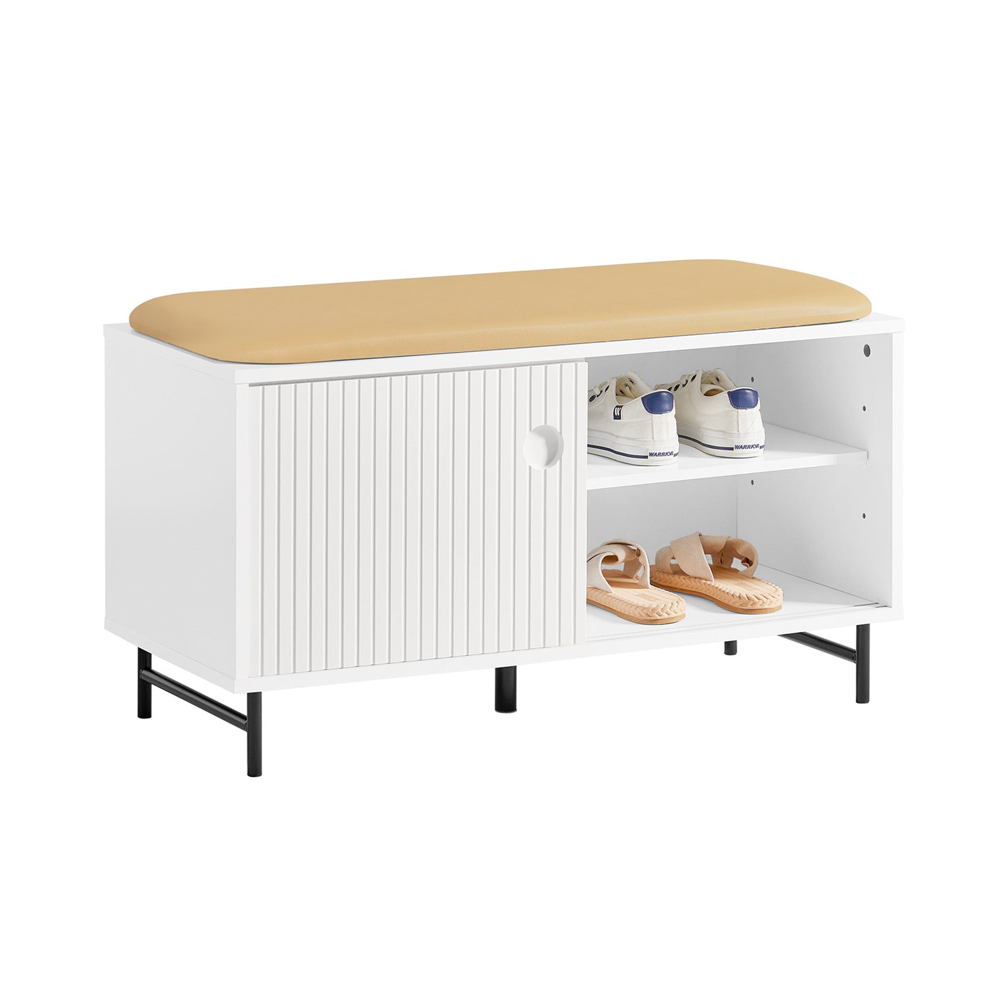 Schoenenkast – Schoenenrek – Schoenenbank – Halmeubel – Opbergmeubel – MDF Wit – Zitkussen en Compacte Opbergruimte voor 4 Paar Schoenen