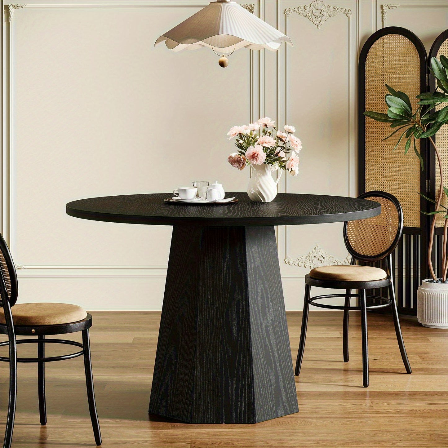 Eettafel – Ronde Tafel – Keukentafel – Dinnertafel – Tafel – Massief Houten Poten – Krasbestendig Gefineerd Spaanplaat – Compact 118 cm – Modern Farmhouse Design