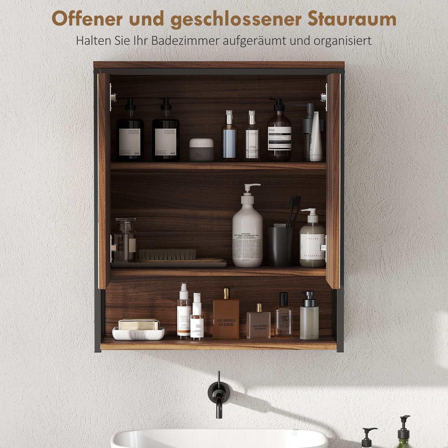 Hangend Spiegelkastje Badkamer – Badkamerkastje – Spiegelkast – Wandkastje – Opbergkast – Zachte Sluiting – 25x40,5 cm Spiegel – MDF Bruin
