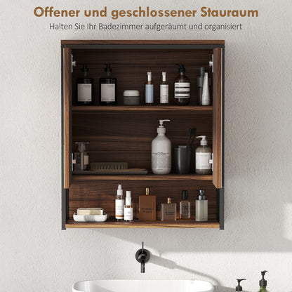 Hangend Spiegelkastje Badkamer – Badkamerkastje – Spiegelkast – Wandkastje – Opbergkast – Zachte Sluiting – 25x40,5 cm Spiegel – MDF Bruin