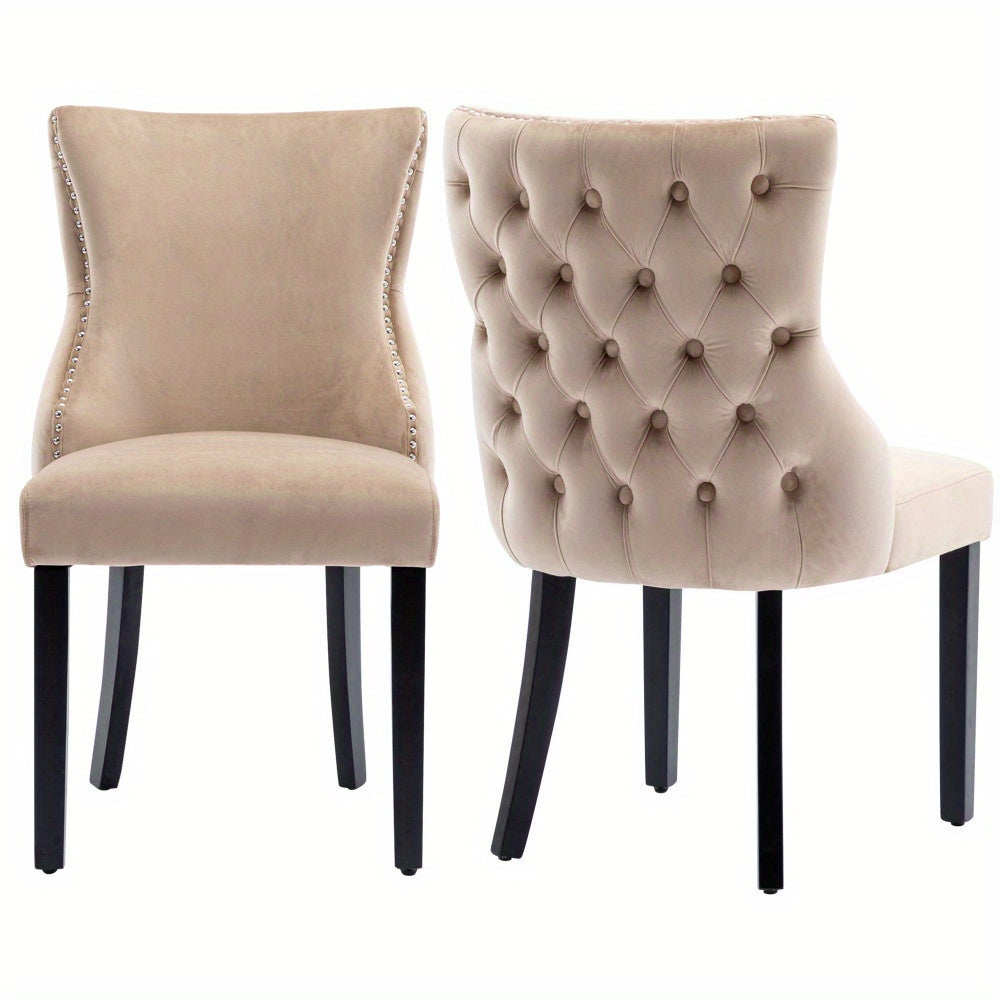 Eetkamerstoel – Stoel – Dinerstoel – Zitstoel – Fauteuil – Beige Velvet – Button Stitching – Comfortabele Zitting – Eigentijds Design