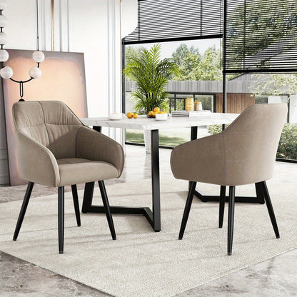 Eetkamerstoel Set 2 – Stoel Met Armleuning – Velours Stoel – Keukenstoel – Woonkamerstoel – Metalen Poot – Verstelbare Voorkant – Luxe Bruin Velours