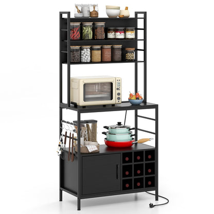 Keukenkast – Keukenrek – Wijnrek – Opbergkast – Baker’s Shelf – Ingebouwd Stopcontact & USB – Metalen Frame 80x40x170 cm Zwart
