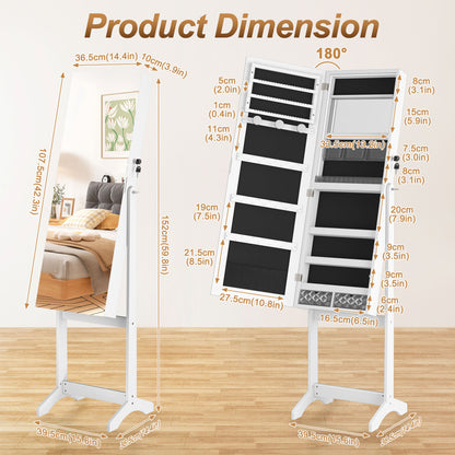 Make-up Organizer – Make-up Opberger – Make-up Box – Sieradenkasten – Beauty Organizer – Met Spiegel – Magnetische Sluiting Met Slot – 3,2+ Kubieke Voet – 68,5 cm Hoog – 2 Lades & Vakjes – Wit