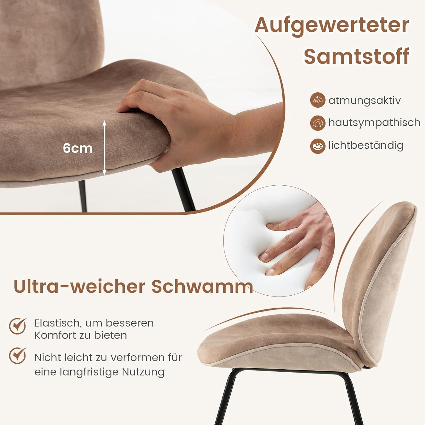 Eetkamerstoelen – Keukenstoelen – Stoelen – Dineren Stoelen – Fluwelen Stoelen – Set Van 2 – Comfortabele Zitting Met Elastisch Schuim – Stabiel Metaalframe Met Verstelbare Voeten