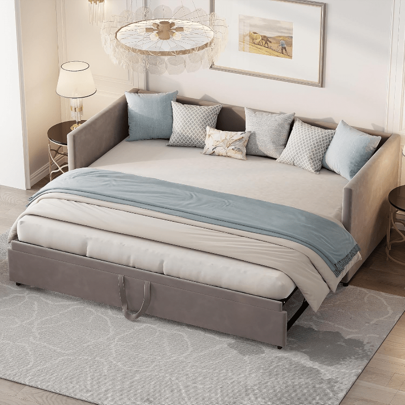 Bedbank – Slaapbank – Uitschuifbaar Bed – Sofa Bed – Tweezits Slaapbank – Uitschuifbaar 90/180x200 cm – Fluwelen Bekleding met Lattenbodem