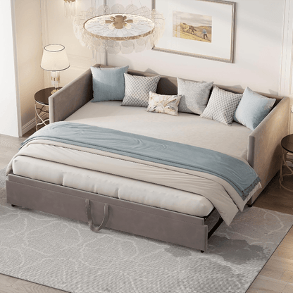 Bedbank – Slaapbank – Uitschuifbaar Bed – Sofa Bed – Tweezits Slaapbank – Uitschuifbaar 90/180x200 cm – Fluwelen Bekleding met Lattenbodem