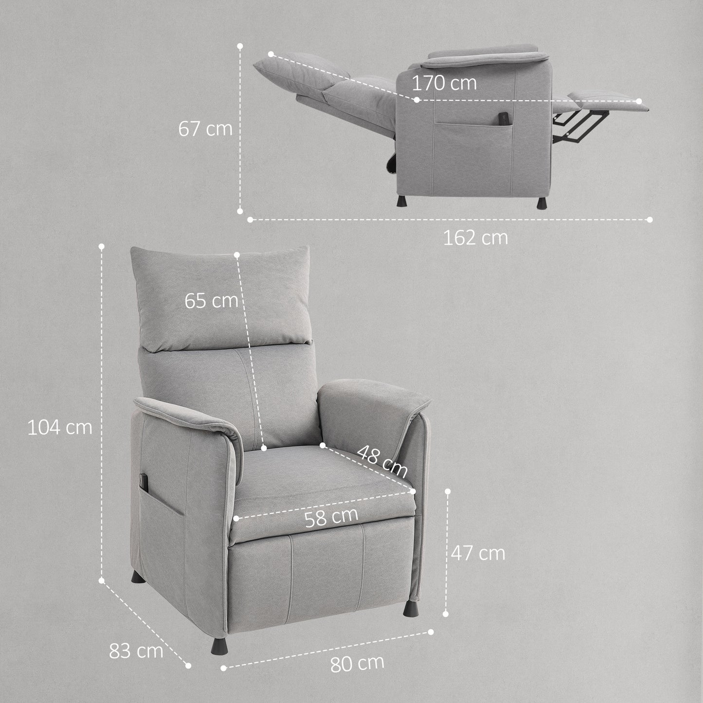 Relaxfauteuil – Relaxstoel – Fauteuil – Zetel – Stoel – Stil Verstelbare Motor – Geheugenfunctie – Grijze Stoffering – Verstelbare Voetensteun
