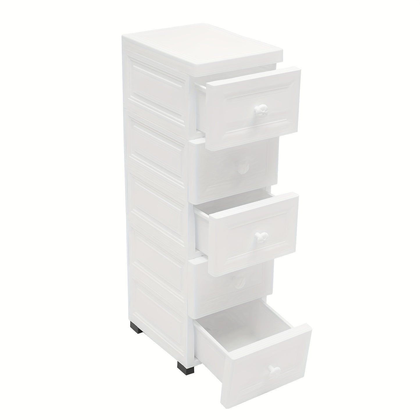 Ladenkast – Ladekast – Kommode – Opbergkast – Dressoir – Modern – 5 Lades – Wieltjes – Wit – Kunststof – Compact 25x34x82 cm