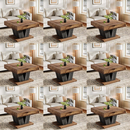 Moderne Salontafel – Vierkante Tafel – Woonkamertafel – Koffietafel – Accenttafel – Rustiek Bruin Zwart – Stevig MDF Tafelblad – Space-Saving Ontwerp 80 cm