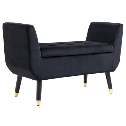 Opbergbank – Opbergbankje – Zitbank Met Opbergruimte – Halbank – Opbergkist – Fluweel Bekleding – Houten Poot – 107x42x65 cm – Zwart