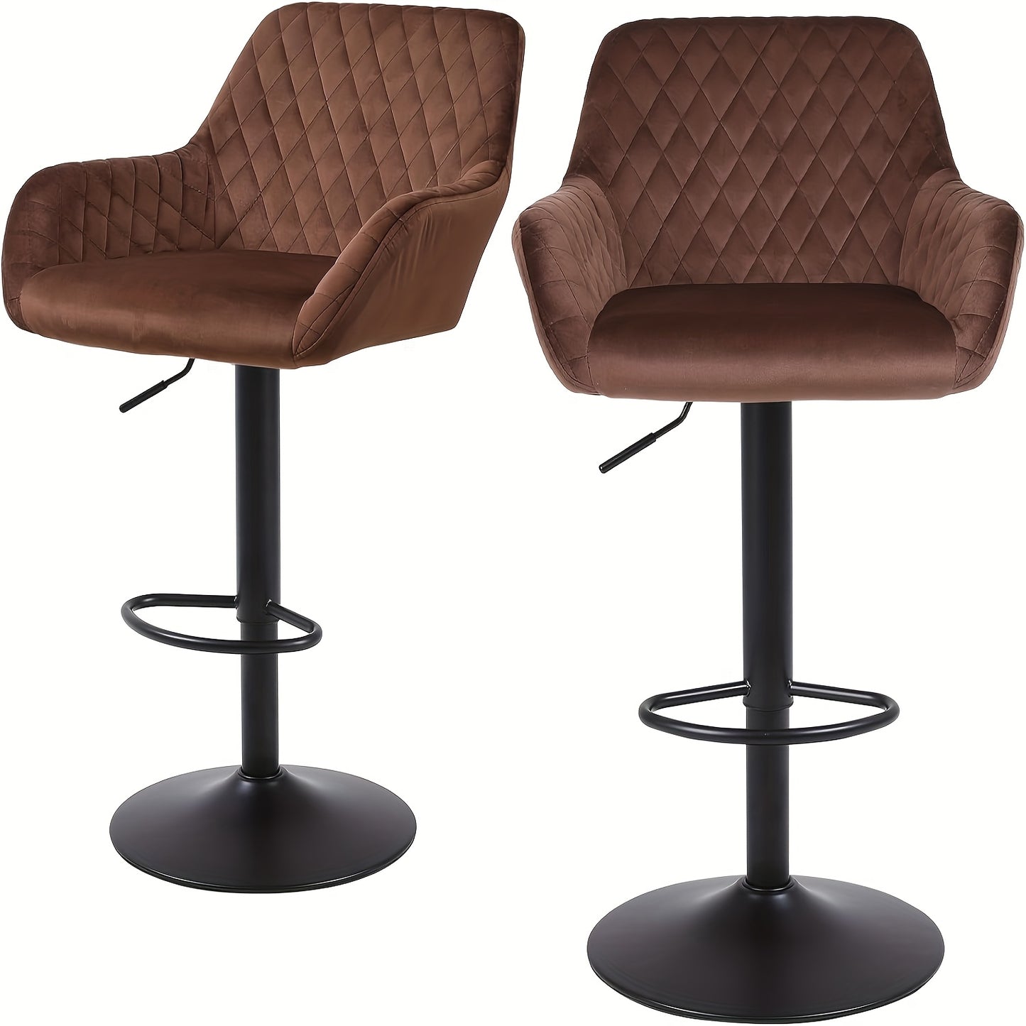 Barkrukken – Barstoelen – Krukken – Barkruk Set – Barkrukken Met Rugleuning – Verstelbare Hoogte – 360° Draaibaar – Swan Velvet – Met Armleuningen – Zwart Grijs Donkerbruin – Set Van 4 – Draagvermogen 150kg