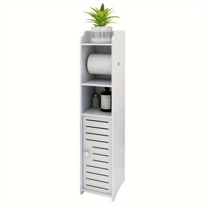 Toiletkastje – WC Kastje – Badkamerkastje – Toiletrolhouder – Opbergkast – Smal Design – Wit PVC – 15x17x76 cm – Vrijstaand – Ruimtebesparend