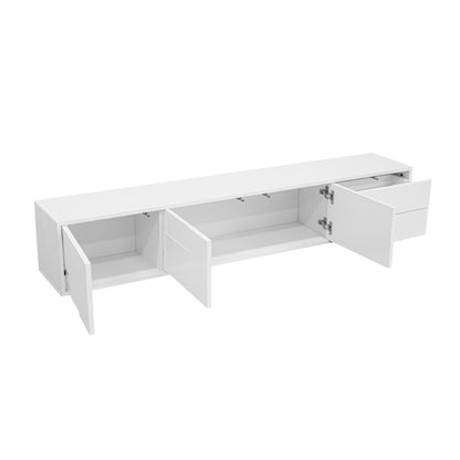 Modern Wall-Mountable TV Stand Compatible for 170cm Wide - Floor-Standing or Wall-Mountable Media Console with 3 Doors & 2 Drawers, Handleless Design, High-Gloss Finish, for Living Room (No Wood)