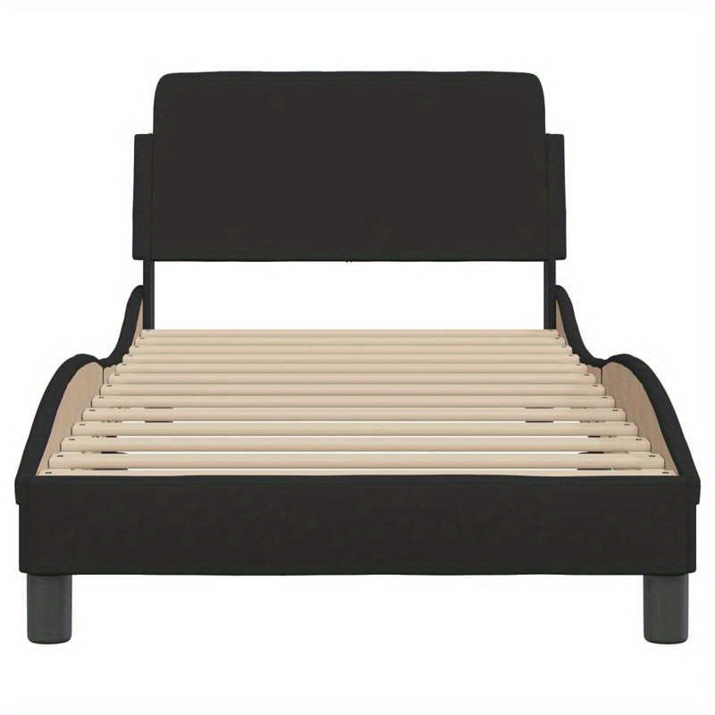 Bedframe with Black Headboard 90x200cm in Fabric Practical, removable, suitable for all seasons, Home Bed Frame, Removable Bed Cover, Sleek Headboard, Contemporary Design, Wooden Frame, Lightweight Construction, Practical Bed