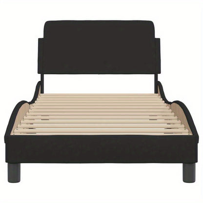 Bedframe with Black Headboard 90x200cm in Fabric Practical, removable, suitable for all seasons, Home Bed Frame, Removable Bed Cover, Sleek Headboard, Contemporary Design, Wooden Frame, Lightweight Construction, Practical Bed
