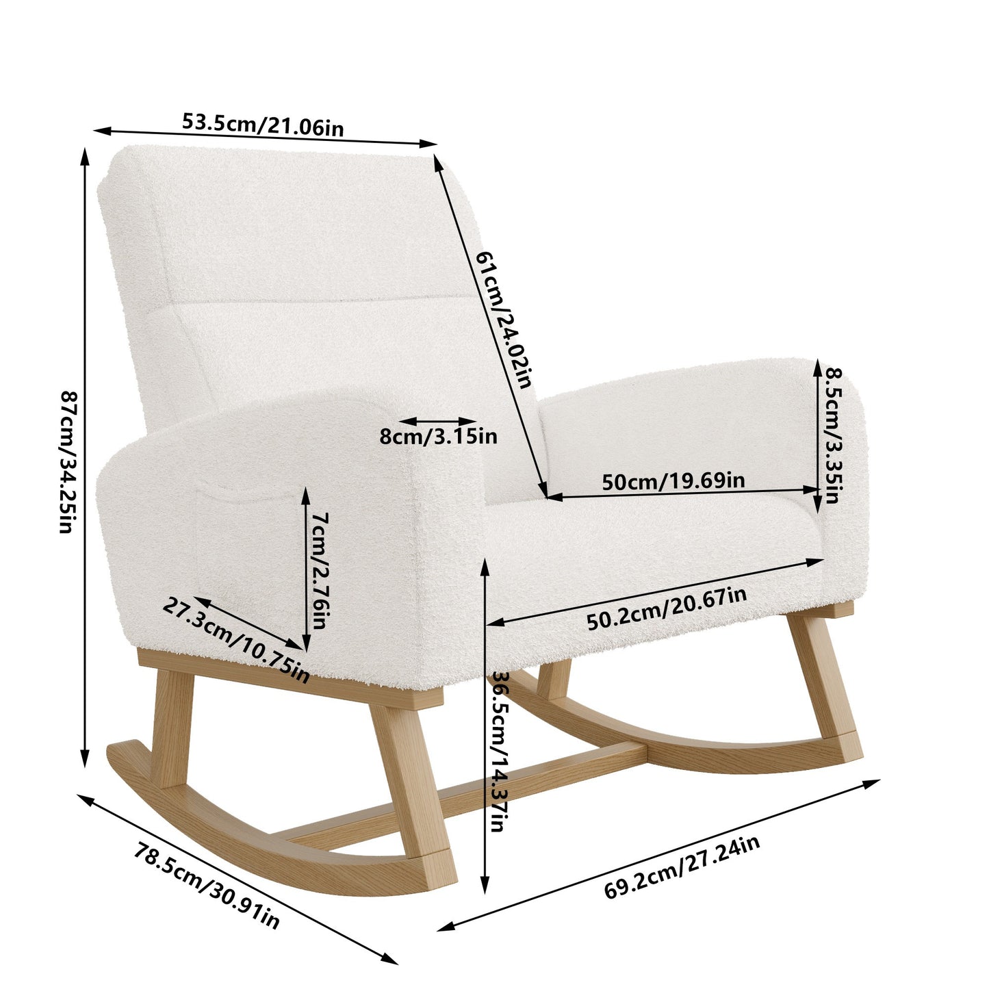 Schommelstoel – Schommelstoel Woonkamer – Relaxstoel – Schommelstoel Met Voetensteun – Lounge Stoel Wit – Wit Schapenvacht – Anti-Slip Voetjes – Comfortabele Zitting
