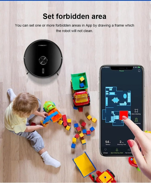 Robotstofzuiger met dweilfunctie - Lds laser navigatie - Oplaadstation - 6500Pa 28W - Kaartbeheer - Virtuele blokkering - App/stembediening