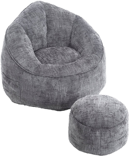 Zitzak met Voetensteun - Loungestoel met Hoge Druk Schuimvulling - Beanbag Ergonomisch Ontwerp - Chenille Stof – 89x88x76 cm - Grijs
