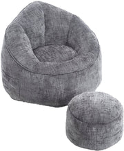 Zitzak met Voetensteun - Loungestoel met Hoge Druk Schuimvulling - Beanbag Ergonomisch Ontwerp - Chenille Stof – 89x88x76 cm - Grijs