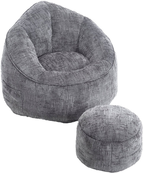 Zitzak met Voetensteun - Loungestoel met Hoge Druk Schuimvulling - Beanbag Ergonomisch Ontwerp - Chenille Stof – 89x88x76 cm - Grijs