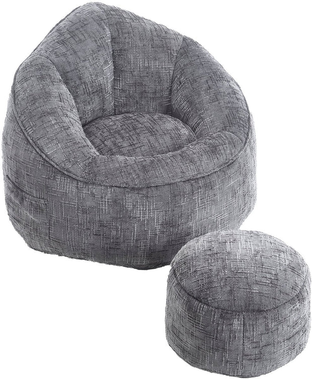 Zitzak met Voetensteun - Loungestoel met Hoge Druk Schuimvulling - Beanbag Ergonomisch Ontwerp - Chenille Stof – 89x88x76 cm - Grijs