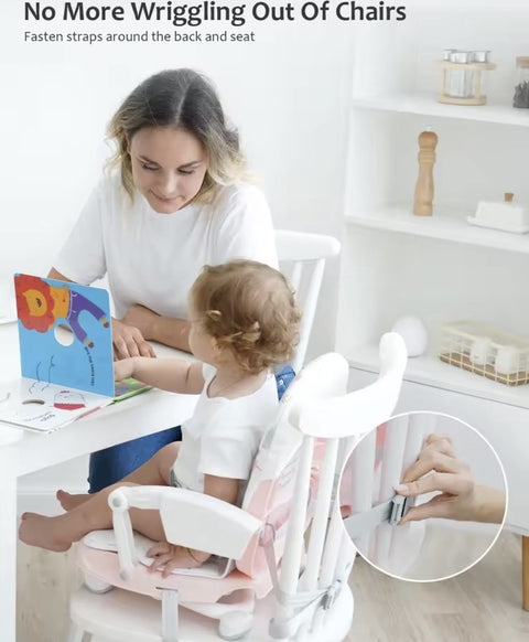 Draagbare kinderstoel - Kinderstoel - Babystoel - Zitverhoger - Kinderstoel verhoger - Verstelbare hoogte - Opvouwbaar - Lichtgewicht - Veren patroon - 6 tot 36 maanden - Zwart - Wit
