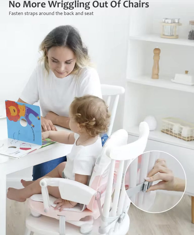 Draagbare kinderstoel - Kinderstoel - Babystoel - Zitverhoger - Kinderstoel verhoger - Verstelbare hoogte - Opvouwbaar - Lichtgewicht - Veren patroon - 6 tot 36 maanden - Zwart - Wit