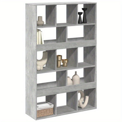 Spacious Gray Wooden Room Divider - 99.06cm x 33.02cm x 154.94cm - Perfect for Office, Bedroom, Living Room, Study - Durable Concrete-Treated Wood, Multi-Compartment Design, Room Space Divider|Minimalist Shelf Design|Sleek Co