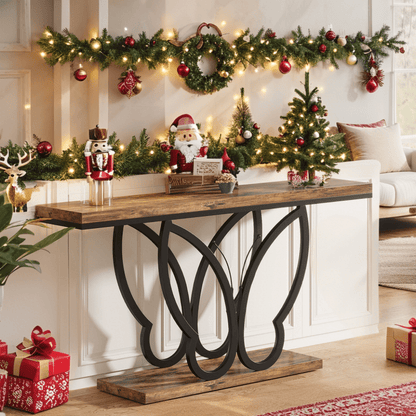 Sofa Tafel – Sidetable – Console Tafel – Haltafel – Smalle Tafel – 55 Inch Modern Farmhouse Design – Bruin Houten Blad Met Zwart Metalen Frame
