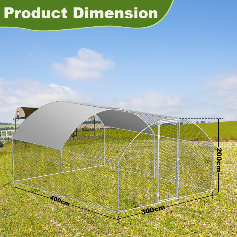 Chicken Coop Outdoor Enclosure with Waterproof PE Paint Cloth Plenty of Space for Chickens, Rabbits and Other Small Animals Roof With PVC-coated Sturdy Steel Frame Free Range Enclosure Triangular roof/dome Galvanised Steel Fr