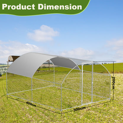 Chicken Coop Outdoor Enclosure with Waterproof PE Paint Cloth Plenty of Space for Chickens, Rabbits and Other Small Animals Roof With PVC-coated Sturdy Steel Frame Free Range Enclosure Triangular roof/dome Galvanised Steel Fr