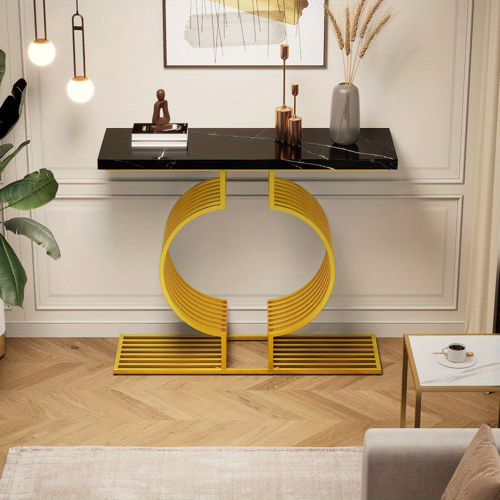 Salontafel – Bijzettafel – Koffietafel – Banktafel – Woonkamertafel – Modern Minimalistisch – Wit Hoogglans Tafelblad – Gouden Metalen Voet – Compact 100x35x80 cm