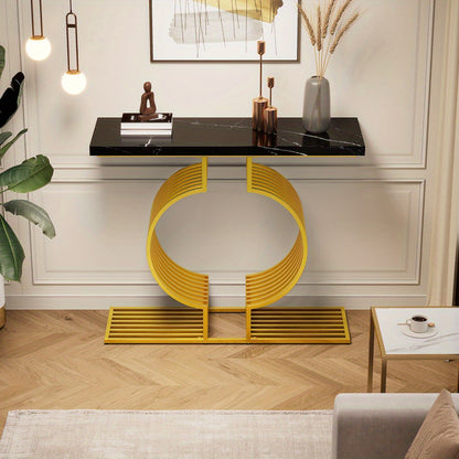 Salontafel – Bijzettafel – Koffietafel – Banktafel – Woonkamertafel – Modern Minimalistisch – Wit Hoogglans Tafelblad – Gouden Metalen Voet – Compact 100x35x80 cm