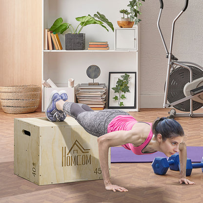 HOMCOM 3 in 1 Plyometric Box Jump Box Muscle Training Fitness & Crossfit Plyobox for Box Training 40/45/60 Cm Wooden - for Fitness Enthusiasts, Crossfit Trainers