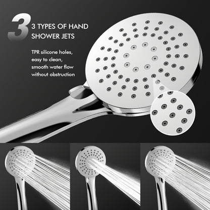 Douchesysteem – Regendouche – Douchekolom – Thermostaatkraan – Handdouche – Wandmontage – Thermostaat met 38°C Veiligheidsslot – Verstelbare Hoogte met Shampoo- & Zeephouder – Chroom Design
