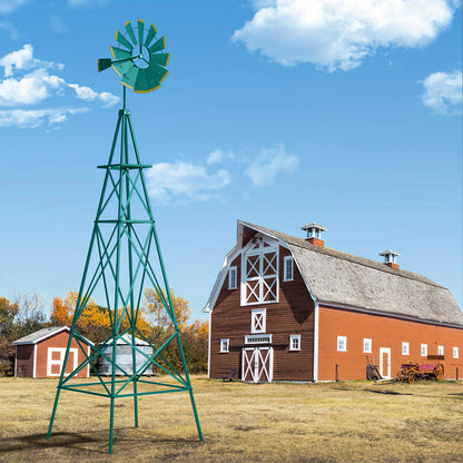 Windwijzer – Weerhaan – Tuinsteker – Windmolen – Windvaan – Groen Gepoedercoat Metaal – 253 cm Hoog – Windrichting En Snelheid Indicator